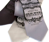Detroit Whiskey Neckties. Black on silver, charcoal, cream.