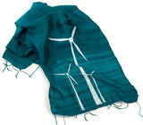 White ink on teal silk scarf.