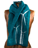 White ink on teal silk scarf.