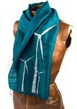 White ink on teal silk scarf.