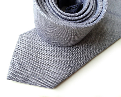 Light Gray Linen Necktie. Silver Solid Color Tie, Woodward