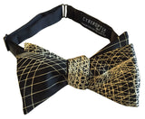 Gold and Black Wormhole Bow Tie, Geometric Op Art Print freestyle bowtie, by Cyberoptix Tie Lab