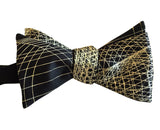 Gold and Black Wormhole Bow Tie, Geometric Op Art Print men's bowtie, by Cyberoptix Tie Lab