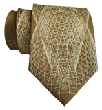 Gold Wormhole Necktie, Op Art Lines Geometric Print Silk Tie, by Cyberoptix