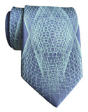 Blue Wormhole Necktie, Op Art Lines Geometric Print Silk Tie, by Cyberoptix