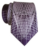 Eggplant Purple Wormhole Necktie, Op Art Lines Geometric Print Silk Tie, by Cyberoptix