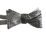 Silver and Black Wormhole Bow Tie, Geometric Op Art Print self-tie bowtie, by Cyberoptix Tie Lab