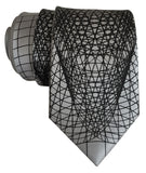 Silver Wormhole Necktie, Op Art Lines Geometric Print Silk Tie, by Cyberoptix