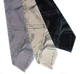 Aug Island men's ties. Smoke gray on silver, champagne, black microfiber.