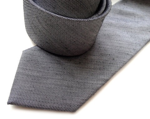 Charcoal Linen Necktie, Dark grey solid color tie, Zug Island